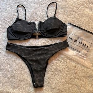 🍊 bikini set | black mesh underwire leopard print bikini | ROMWE | size medium